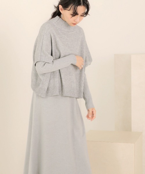 Bab(バブ)の「《2点SET》ケープトップ&リブニットワンピース(ワンピース・レディース・ブラック/グレー/アイボリー/サンドベージュ・38)」の21枚目の写真