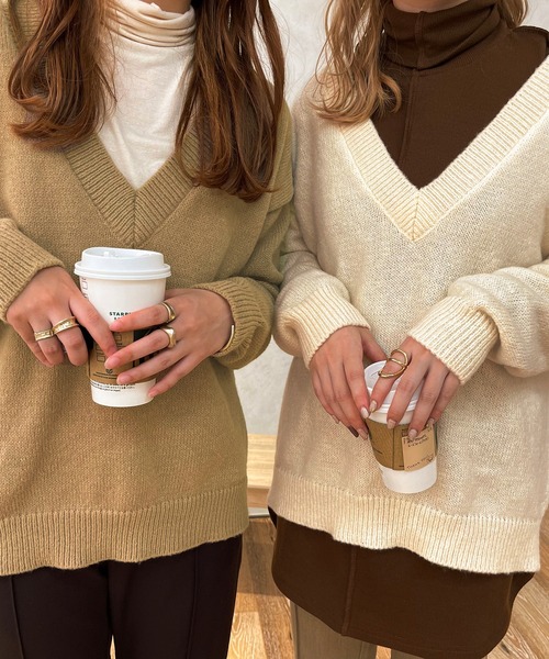 apres jour clair(アプレジュールクレア)の「【apres jour clair】Vネックニット(ニット/セーター・レディース・アイボリー/ベージュ・X-LARGE/フリー)」の14枚目の写真