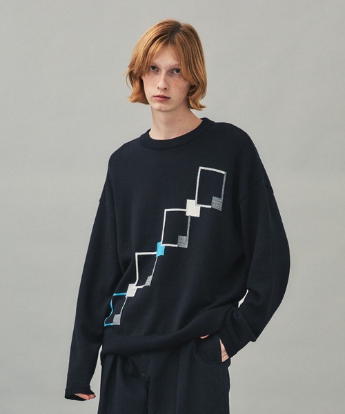 city（シティ）の「スクエアパターンプルオーバーニット/SQUARE PATTERN KNIT PO（ニット/セーター・メンズ・ホワイト/ブラック・1/2/3）」の2枚目の写真