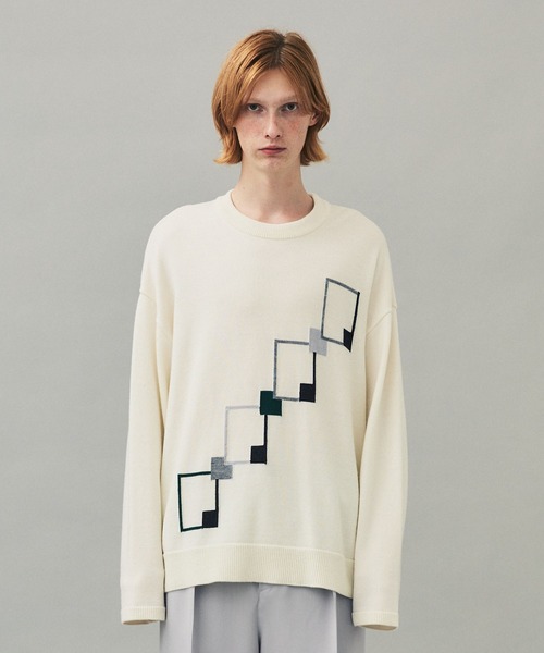 city（シティ）の「スクエアパターンプルオーバーニット/SQUARE PATTERN KNIT PO（ニット/セーター・メンズ・ホワイト/ブラック・1/2/3）」の5枚目の写真