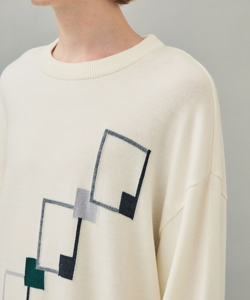 city（シティ）の「スクエアパターンプルオーバーニット/SQUARE PATTERN KNIT PO（ニット/セーター・メンズ・ホワイト/ブラック・1/2/3）」の4枚目の写真