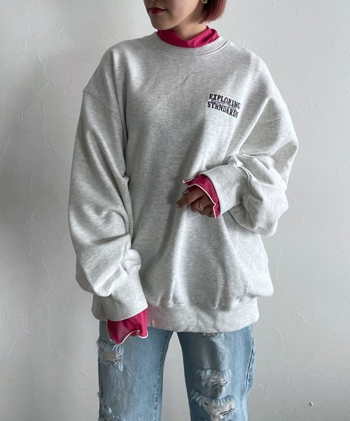 PAGEBOY（ページボーイ）の「バックシシュウロゴウラケプルオーバー（スウェット・レディース・チャコールグレー/オフホワイト/オートミール・FREE）」の3枚目の写真