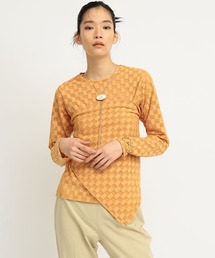 Ray BEAMS | Ray BEAMS / チェッカー チュール ロングスリーブ Tシャツ(Tシャツ/カットソー)