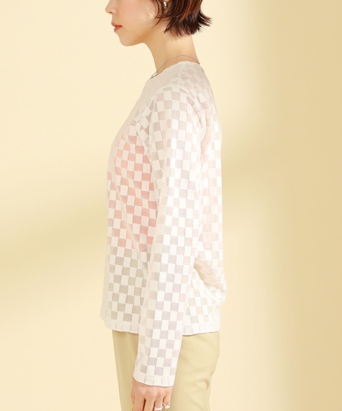 Ray BEAMS（レイビームス）の「Ray BEAMS / チェッカー チュール ロングスリーブ Tシャツ（Tシャツ/カットソー・レディース・オフホワイト/ブルー/オレンジ・ONE SIZE）」の12枚目の写真