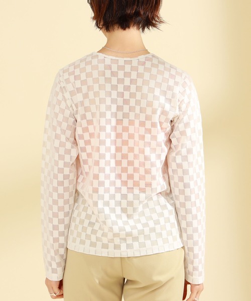 Ray BEAMS（レイビームス）の「Ray BEAMS / チェッカー チュール ロングスリーブ Tシャツ（Tシャツ/カットソー・レディース・オフホワイト/ブルー/オレンジ・ONE SIZE）」の9枚目の写真