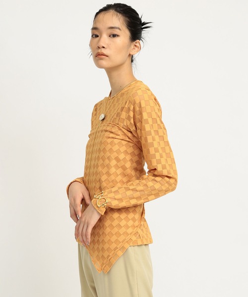 Ray BEAMS（レイビームス）の「Ray BEAMS / チェッカー チュール ロングスリーブ Tシャツ（Tシャツ/カットソー・レディース・オフホワイト/ブルー/オレンジ・ONE SIZE）」の15枚目の写真