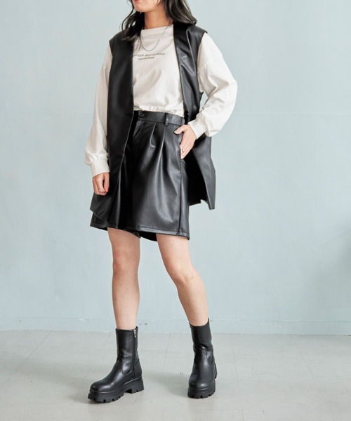 WEGO（ウィゴー）の「WEGO/フェイクレザータックハーフパンツ（その他パンツ・レディース・ブラック・FREE）」の6枚目の写真