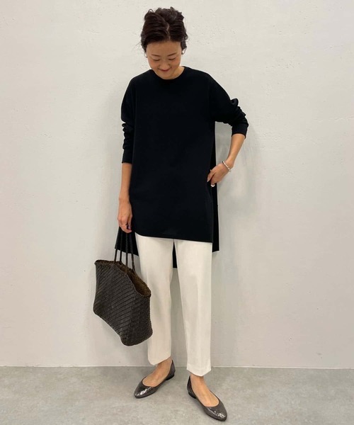 BEARDSLEY（ビアズリー）の「シャリ感あり ウエスト総ゴムで楽にはけるトラックパンツ（その他パンツ・レディース・ホワイト/ネイビー・0/1/2）」の5枚目の写真