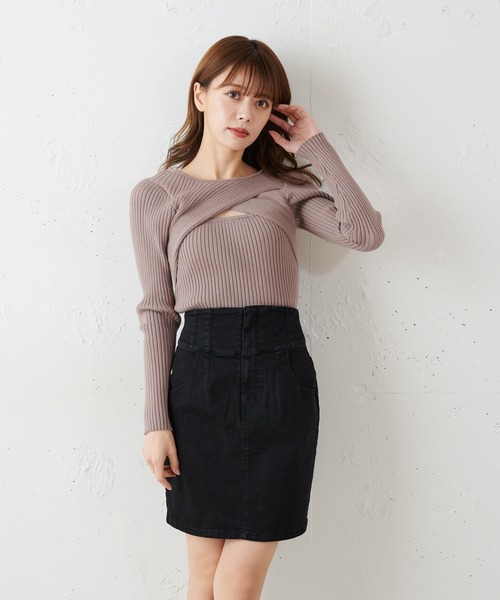 MIIA（ミーア）の「ハイウエストデニムミニスカート（デニムスカート・レディース・ブラック/オフホワイト/インディゴブルー・FREE）」の3枚目の写真