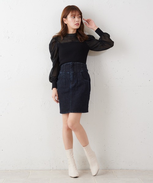 MIIA（ミーア）の「ハイウエストデニムミニスカート（デニムスカート・レディース・ブラック/オフホワイト/インディゴブルー・FREE）」の8枚目の写真