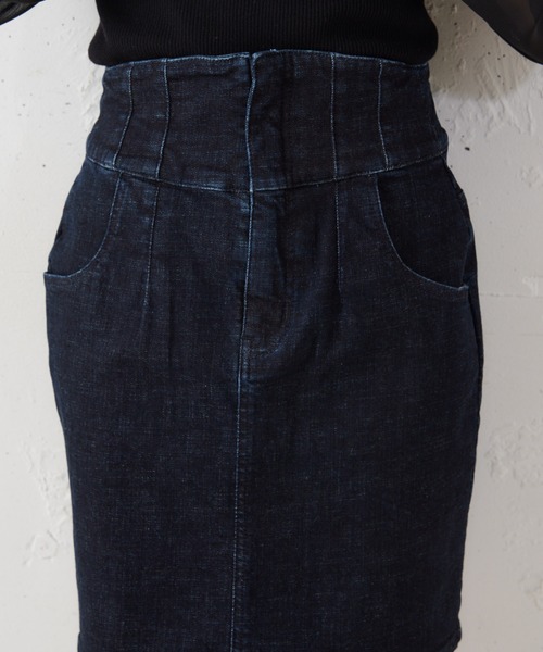 MIIA（ミーア）の「ハイウエストデニムミニスカート（デニムスカート・レディース・ブラック/オフホワイト/インディゴブルー・FREE）」の12枚目の写真