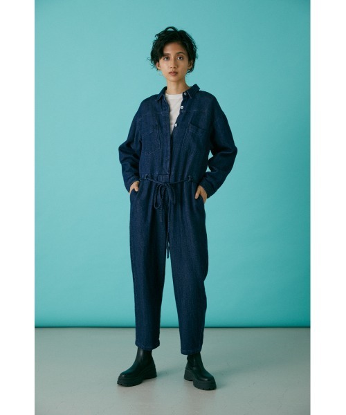 MOUSSY デニムオールインワン ダークブルー セール】BACK SLIT DENIM オールインワン（つなぎ