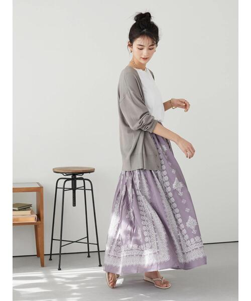 CRAFT STANDARD BOUTIQUE(クラフトスタンダードブティック)の「【追加】パネル柄マキシギャザースカート *◆(スカート・レディース・チャコールグレー/パープル/グリーン/ライトベージュ・FREE)」の20枚目の写真