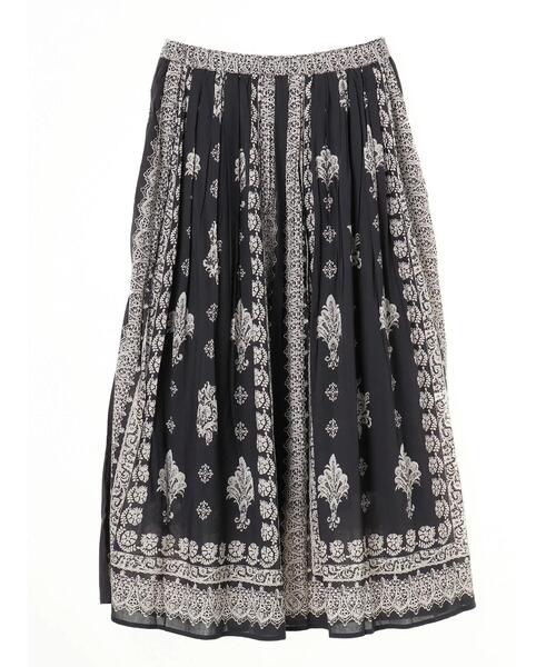 CRAFT STANDARD BOUTIQUE(クラフトスタンダードブティック)の「【追加】パネル柄マキシギャザースカート *◆(スカート・レディース・チャコールグレー/パープル/グリーン/ライトベージュ・FREE)」の16枚目の写真