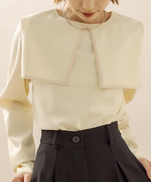 mline（エムライン）の「[mline] バイカラー衿ニット（ニット/セーター・レディース・ブラック/オフホワイト/イエロー・FREE）」の2枚目の写真