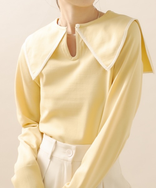 mline（エムライン）の「[mline] バイカラー衿ニット（ニット/セーター・レディース・ブラック/オフホワイト/イエロー・FREE）」の3枚目の写真