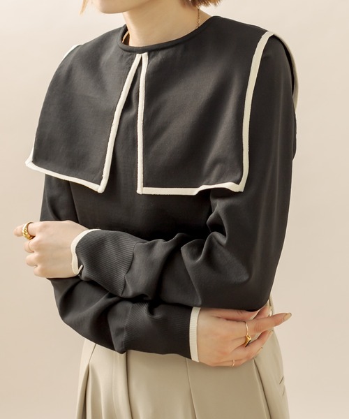 mline（エムライン）の「[mline] バイカラー衿ニット（ニット/セーター・レディース・ブラック/オフホワイト/イエロー・FREE）」の22枚目の写真