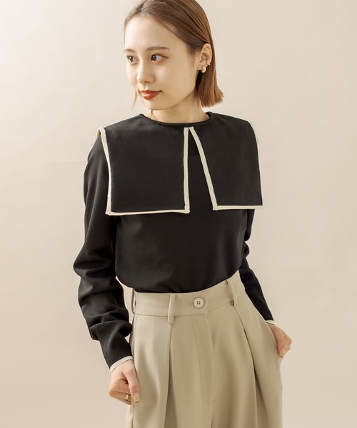 mline（エムライン）の「[mline] バイカラー衿ニット（ニット/セーター・レディース・ブラック/オフホワイト/イエロー・FREE）」の5枚目の写真