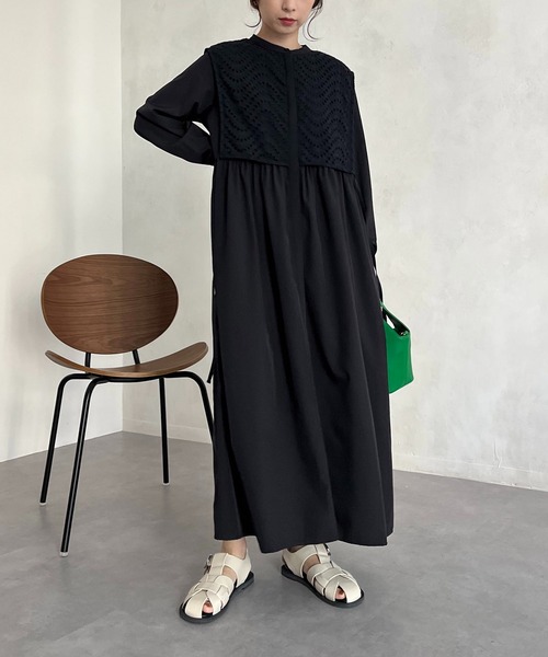 CAPRICIEUX LE'MAGE(カプリシューレマージュ)の「レースレイヤードシャツワンピース(ワンピース・レディース・ホワイト/ブラック・FREE)」の10枚目の写真