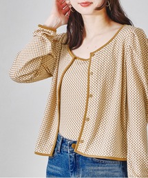 配色ギンガムチェックカーディガンキャミセット/AC1328