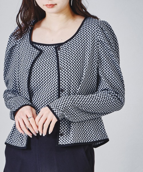 acro（アクロ）の「配色ギンガムチェックカーディガンキャミセット/AC1328（カーディガン/ボレロ・レディース・ブラック/イエロー/ピンク・ﾌﾘ-）」の2枚目の写真