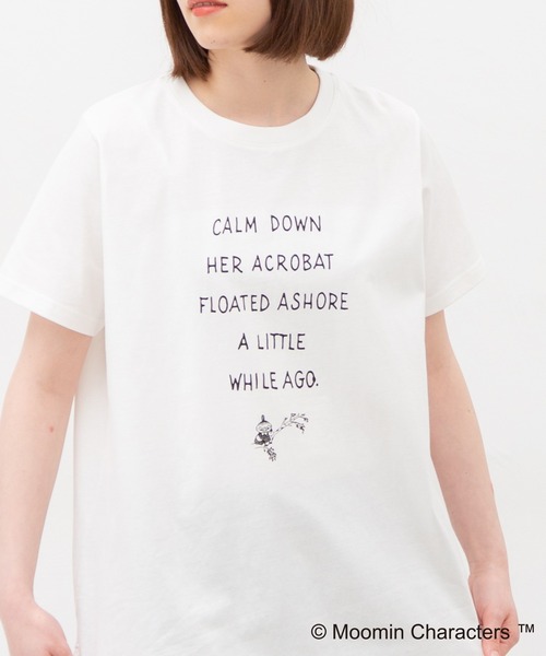 Honeys(ハニーズ)の「ムーミン/ゆるチュニック(Tシャツ/カットソー・レディース・カーキ/ベージュ/スミクロ/オフホワイト/ピンク系その他/ダークブルー・L/LL/M)」の2枚目の写真