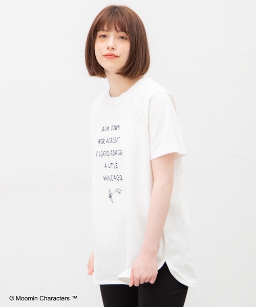 Honeys(ハニーズ)の「ムーミン/ゆるチュニック(Tシャツ/カットソー・レディース・カーキ/ベージュ/スミクロ/オフホワイト/ピンク系その他/ダークブルー・L/LL/M)」の9枚目の写真