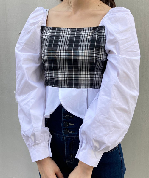 titty＆Co. PETIT（ティティアンドコープティ）の「【titty&Co.PETIT】チェックドッキングトップス（シャツ/ブラウス・レディース・マルチ・FREE）」の2枚目の写真