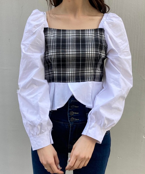 titty＆Co. PETIT（ティティアンドコープティ）の「【titty&Co.PETIT】チェックドッキングトップス（シャツ/ブラウス・レディース・マルチ・FREE）」の4枚目の写真