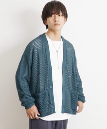 【MinoriTY】透かし編みカーディガン メッシュトップス 秋服 メンズ カラーカーディガン Tシャツ合わせ