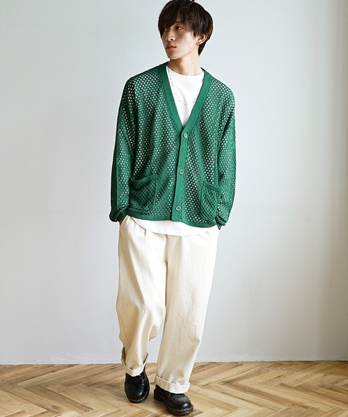 MinoriTY（マイノリティ）の「【MinoriTY】透かし編みカーディガン メッシュトップス 秋服 メンズ カラーカーディガン Tシャツ合わせ（カーディガン/ボレロ・メンズ・ブラック/ブルー/グリーン/マスタード・S/M/L）」の13枚目の写真