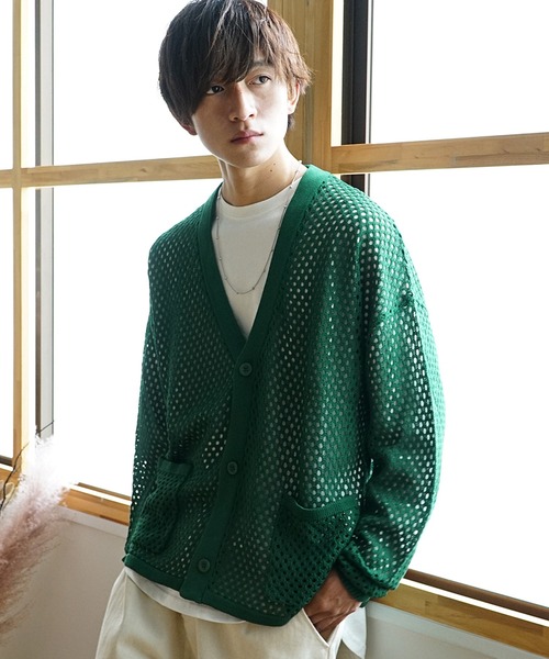 MinoriTY（マイノリティ）の「【MinoriTY】透かし編みカーディガン メッシュトップス 秋服 メンズ カラーカーディガン Tシャツ合わせ（カーディガン/ボレロ・メンズ・ブラック/ブルー/グリーン/マスタード・S/M/L）」の14枚目の写真