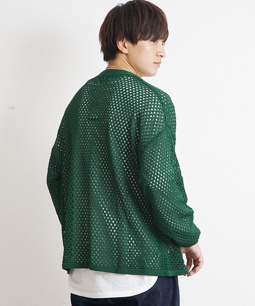 MinoriTY（マイノリティ）の「【MinoriTY】透かし編みカーディガン メッシュトップス 秋服 メンズ カラーカーディガン Tシャツ合わせ（カーディガン/ボレロ・メンズ・ブラック/ブルー/グリーン/マスタード・S/M/L）」の5枚目の写真