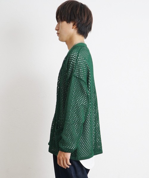 MinoriTY（マイノリティ）の「【MinoriTY】透かし編みカーディガン メッシュトップス 秋服 メンズ カラーカーディガン Tシャツ合わせ（カーディガン/ボレロ・メンズ・ブラック/ブルー/グリーン/マスタード・S/M/L）」の8枚目の写真