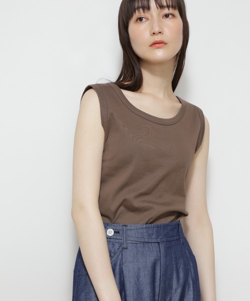 human woman（ヒューマンウーマン）の「◆オーガニックコットンベアテレコタンクトップ（タンクトップ・レディース・ホワイト/ベージュ/ブラウン/パープル/ブルー/ライトグリーン/オレンジ/ホワイト系その他/グレー系その他/グリーン/ブラック/ブラウン系その他・MEDIUM）」の6枚目の写真