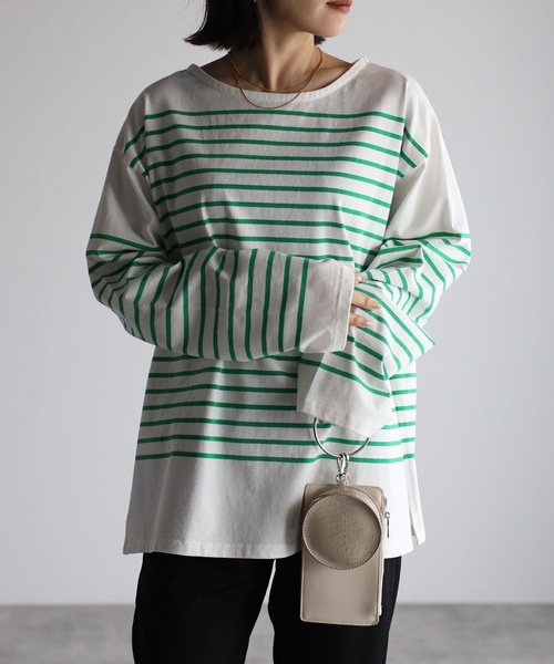 ap retro(アプレトロ)の「コットンビックパネルボーダーTシャツ/バスクシャツ(Tシャツ/カットソー・レディース・ホワイト/ネイビー/イエロー/グリーン・FREE)」の3枚目の写真