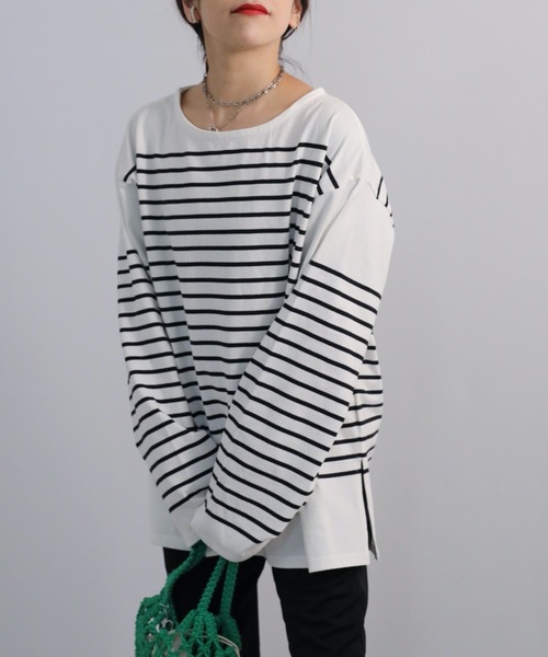ap retro(アプレトロ)の「コットンビックパネルボーダーTシャツ/バスクシャツ(Tシャツ/カットソー・レディース・ホワイト/ネイビー/イエロー/グリーン・FREE)」の20枚目の写真