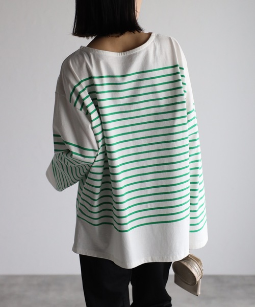 ap retro(アプレトロ)の「コットンビックパネルボーダーTシャツ/バスクシャツ(Tシャツ/カットソー・レディース・ホワイト/ネイビー/イエロー/グリーン・FREE)」の17枚目の写真
