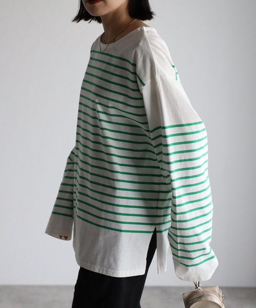 ap retro(アプレトロ)の「コットンビックパネルボーダーTシャツ/バスクシャツ(Tシャツ/カットソー・レディース・ホワイト/ネイビー/イエロー/グリーン・FREE)」の18枚目の写真