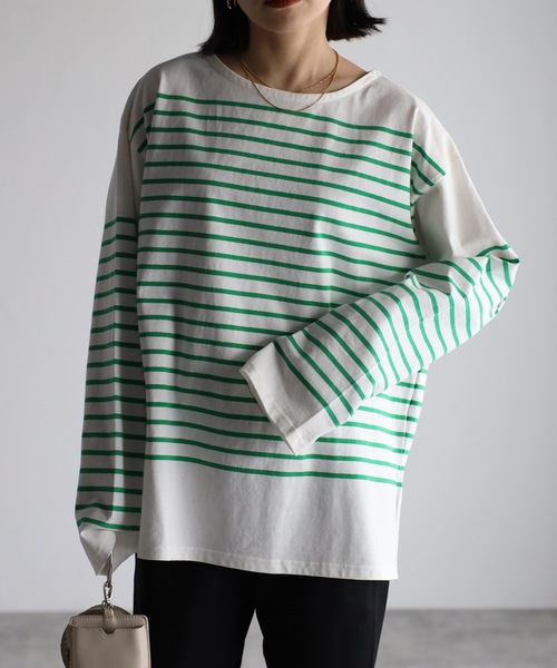 ap retro(アプレトロ)の「コットンビックパネルボーダーTシャツ/バスクシャツ(Tシャツ/カットソー・レディース・ホワイト/ネイビー/イエロー/グリーン・FREE)」の19枚目の写真