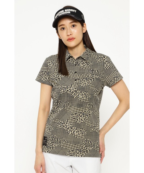 MASTER BUNNY EDITION(マスターバニーエディション)の「【MASTER BUNNY EDITION】格子サッカープリント 半袖カットソープルオーバー(ポロシャツ・レディース・ブラック/ベージュ・LARGE/MEDIUM)」の1枚目の写真