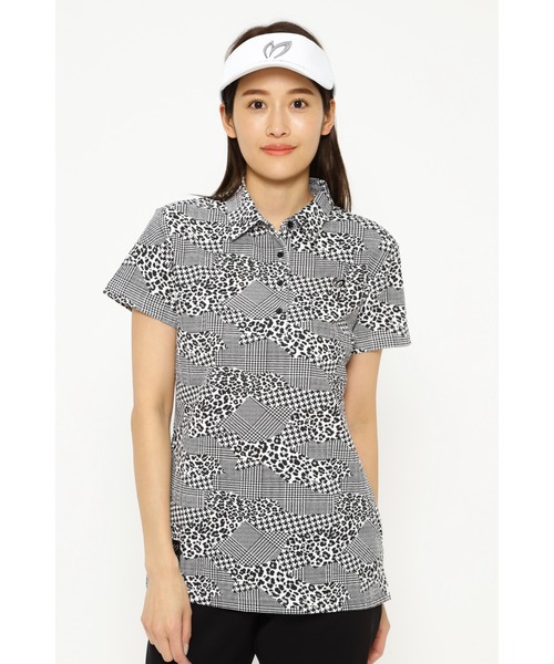 MASTER BUNNY EDITION(マスターバニーエディション)の「【MASTER BUNNY EDITION】格子サッカープリント 半袖カットソープルオーバー(ポロシャツ・レディース・ブラック/ベージュ・LARGE/MEDIUM)」の2枚目の写真