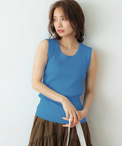 coca（coca）（コカ）の「絶妙Uネックリブニットトップス（ニット/セーター・レディース・ホワイト/ブラック/ブルー・ONE SIZE）」の3枚目の写真