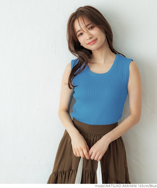 coca（coca）（コカ）の「絶妙Uネックリブニットトップス（ニット/セーター・レディース・ホワイト/ブラック/ブルー・ONE SIZE）」の5枚目の写真