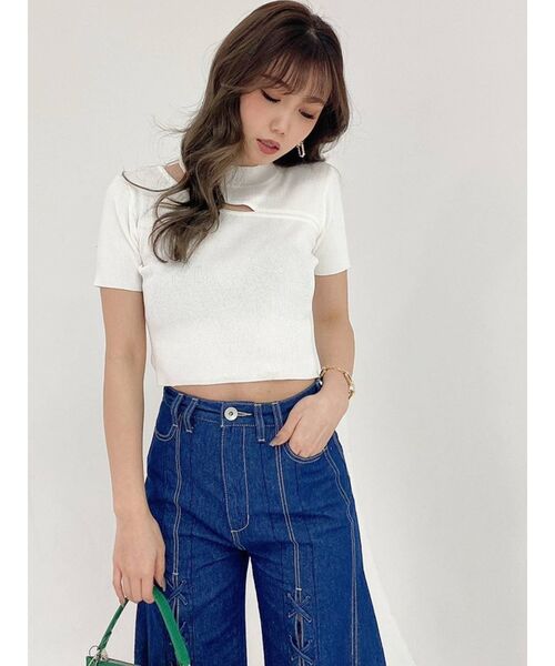 GYDA（ジェイダ）の「デコルテオープンリブニットトップス（ニット/セーター・レディース・ブラック/グリーン/オフホワイト・FREE）」の9枚目の写真