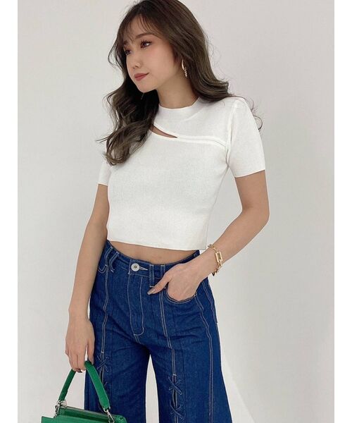 GYDA（ジェイダ）の「デコルテオープンリブニットトップス（ニット/セーター・レディース・ブラック/グリーン/オフホワイト・FREE）」の10枚目の写真