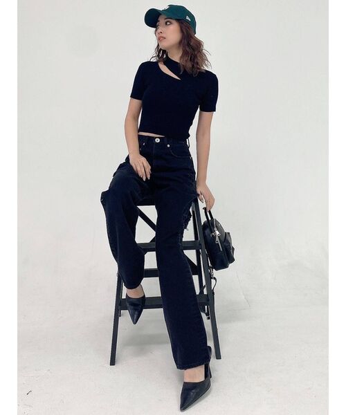 GYDA（ジェイダ）の「デコルテオープンリブニットトップス（ニット/セーター・レディース・ブラック/グリーン/オフホワイト・FREE）」の18枚目の写真