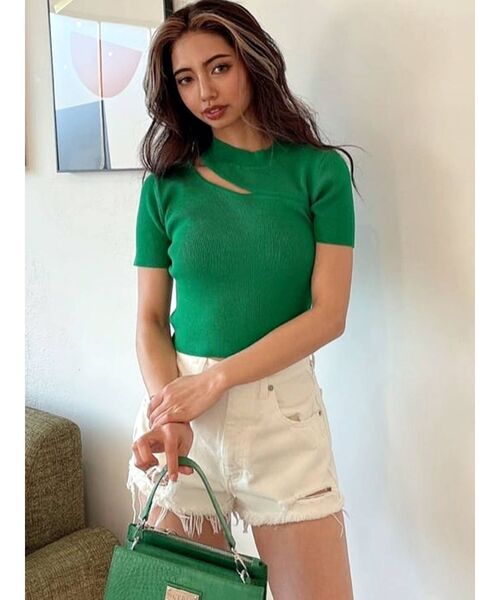 GYDA（ジェイダ）の「デコルテオープンリブニットトップス（ニット/セーター・レディース・ブラック/グリーン/オフホワイト・FREE）」の21枚目の写真