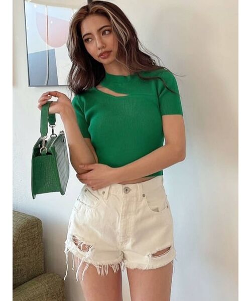 GYDA（ジェイダ）の「デコルテオープンリブニットトップス（ニット/セーター・レディース・ブラック/グリーン/オフホワイト・FREE）」の22枚目の写真