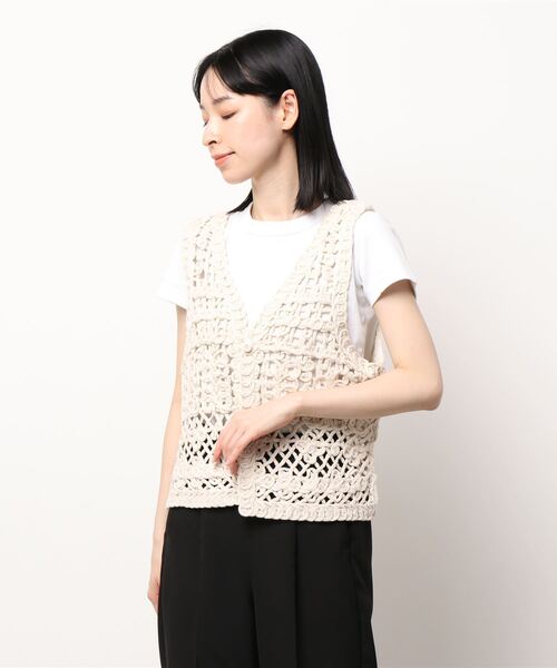 RETRO GIRL（レトロガール）の「クロシェベスト（ベスト・レディース・ブラウン/オフホワイト/グリーン・FREE）」の4枚目の写真